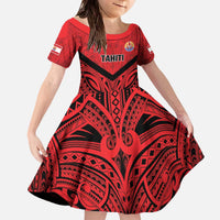 Tahiti Football Custom Family Matching Off The Shoulder Long Sleeve Dress and Hawaiian Shirt Toa Aito Go Champions LT9 Daughter's Dress Red - Polynesian Pride