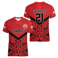 Tahiti Football Custom Women V-Neck T-Shirt Toa Aito Go Champions LT9 - Polynesian Pride