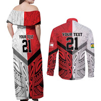 New Caledonia-Tahiti Football Custom Couples Matching Off Shoulder Maxi Dress and Long Sleeve Button Shirt Together Go Champions LT9 - Polynesian Pride