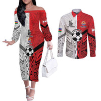 New Caledonia-Tahiti Football Custom Couples Matching Off The Shoulder Long Sleeve Dress and Long Sleeve Button Shirt Together Go Champions LT9 Art - Polynesian Pride