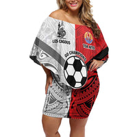 New Caledonia-Tahiti Football Custom Family Matching Off Shoulder Short Dress and Hawaiian Shirt Together Go Champions LT9 Mom's Dress Art - Polynesian Pride