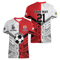 New Caledonia-Tahiti Football Custom Women V-Neck T-Shirt Together Go Champions LT9 - Polynesian Pride