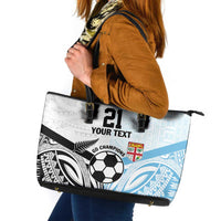 New Zealand-Fiji Football Custom Leather Tote Bag Together Go Champions LT9 Art - Polynesian Pride