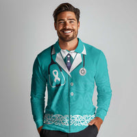 New Zealand Nurses Week Long Sleeve Polo Shirt Maori Kowhaiwhai Cyan Tribal LT9 - Polynesian Pride