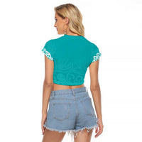 New Zealand Nurses Week Raglan Cropped T Shirt Maori Kowhaiwhai Cyan Tribal