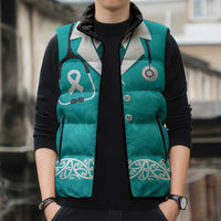 New Zealand Nurses Week Sleeveless Puffer Jacket Maori Kowhaiwhai Cyan Tribal
