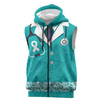 New Zealand Nurses Week Sleeveless Zip Hoodie Maori Kowhaiwhai Cyan Tribal LT9 Cyan - Polynesian Pride