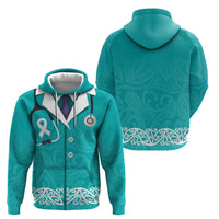 New Zealand Nurses Week Zip Hoodie Maori Kowhaiwhai Cyan Tribal