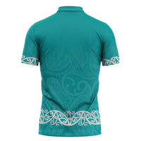 New Zealand Nurses Week Zipper Polo Shirt Maori Kowhaiwhai Cyan Tribal LT9 - Polynesian Pride