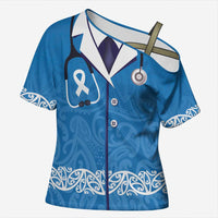 New Zealand Nurses Week Cross Shoulder Shirt Maori Kowhaiwhai Blue Tribal