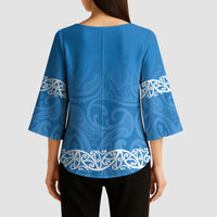 New Zealand Nurses Week Kimono Sleeve Blouse Maori Kowhaiwhai Blue Tribal