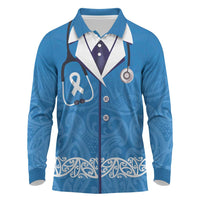 New Zealand Nurses Week Long Sleeve Polo Shirt Maori Kowhaiwhai Blue Tribal