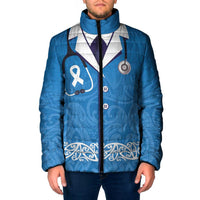 New Zealand Nurses Week Padded Jacket Maori Kowhaiwhai Blue Tribal