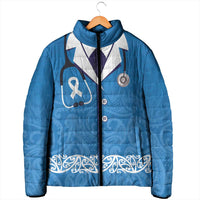 New Zealand Nurses Week Padded Jacket Maori Kowhaiwhai Blue Tribal