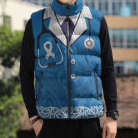 New Zealand Nurses Week Sleeveless Puffer Jacket Maori Kowhaiwhai Blue Tribal