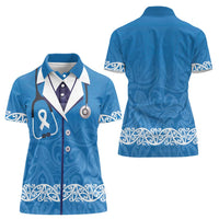 New Zealand Nurses Week Women Polo Shirt Maori Kowhaiwhai Blue Tribal LT9 - Polynesian Pride