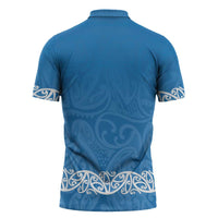 New Zealand Nurses Week Zipper Polo Shirt Maori Kowhaiwhai Blue Tribal