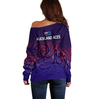 New Zealand Auckland Cricket Off Shoulder Sweater Maori Traditional Ethnic Style LT9 - Polynesian Pride