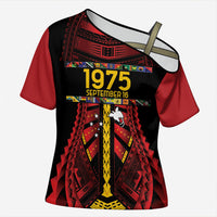 Independen Stet bilong Papua Niugini 1975 Cross Shoulder Shirt Red Tribal Papua New Guinea Province Flag LT9 Female Red - Polynesian Pride