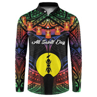 Personalised New Caledonia All Saints Day Button Sweatshirt Candle Light with Polynesian Style LT9 Black - Polynesian Pride