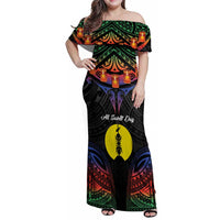 Personalised New Caledonia All Saints Day Family Matching Off Shoulder Maxi Dress and Hawaiian Shirt Candle Light with Polynesian Style LT9 Mom's Dress Black - Polynesian Pride