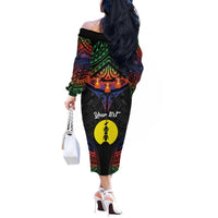 Personalised New Caledonia All Saints Day Off The Shoulder Long Sleeve Dress Candle Light with Polynesian Style LT9 - Polynesian Pride