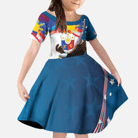 Personalized Filipino-American Family Matching Long Sleeve Bodycon Dress and Hawaiian Shirt The Eight-Rayed Sun with Bald Eagle LT9 Daughter's Dress Blue - Polynesian Pride