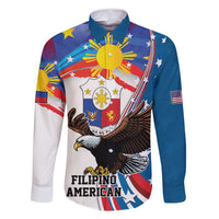 Personalized Filipino-American Family Matching Long Sleeve Bodycon Dress and Hawaiian Shirt The Eight-Rayed Sun with Bald Eagle LT9 Dad's Shirt - Long Sleeve Blue - Polynesian Pride
