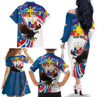 Personalized Filipino-American Family Matching Off The Shoulder Long Sleeve Dress and Hawaiian Shirt The Eight-Rayed Sun with Bald Eagle LT9 - Polynesian Pride