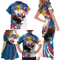 Personalized Filipino-American Family Matching Short Sleeve Bodycon Dress and Hawaiian Shirt The Eight-Rayed Sun with Bald Eagle LT9 - Polynesian Pride