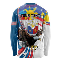 Personalized Filipino-American Long Sleeve Shirt The Eight-Rayed Sun with Bald Eagle LT9 - Polynesian Pride