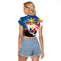 Personalized Filipino-American Raglan Cropped T Shirt The Eight-Rayed Sun with Bald Eagle