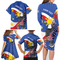 Personalized Filipino-American Family Matching Long Sleeve Bodycon Dress and Hawaiian Shirt Philippines Coat Of Arms with Bald Eagle LT9 - Polynesian Pride