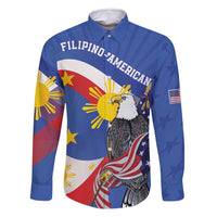 Personalized Filipino-American Family Matching Off Shoulder Maxi Dress and Hawaiian Shirt Philippines Coat Of Arms with Bald Eagle LT9 Dad's Shirt - Long Sleeve White - Polynesian Pride