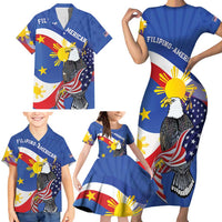 Personalized Filipino-American Family Matching Short Sleeve Bodycon Dress and Hawaiian Shirt Philippines Coat Of Arms with Bald Eagle LT9 - Polynesian Pride