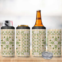 Squares Maile Leaf 4 in 1 Can Cooler Tumbler Beige Palaka Hawaiian Quilt Pattern LT9 - Polynesian Pride