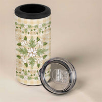 Squares Maile Leaf 4 in 1 Can Cooler Tumbler Beige Palaka Hawaiian Quilt Pattern LT9 - Polynesian Pride