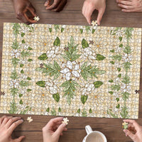 Squares Maile Leaf Puzzle Beige Palaka Hawaiian Quilt Pattern - Polynesian Pride