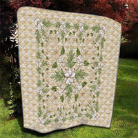 Squares Maile Leaf Quilt Beige Palaka Hawaiian Quilt Pattern - Polynesian Pride