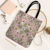 Squares Maile Leaf Tote Bag Pink Palaka Hawaiian Quilt Pattern - Polynesian Pride