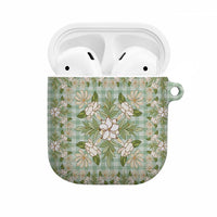 Squares Maile Leaf AirPods Case Turquoise Palaka Hawaiian Quilt Pattern - Polynesian Pride