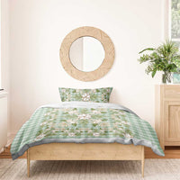 Squares Maile Leaf Bedding Set Turquoise Palaka Hawaiian Quilt Pattern - Polynesian Pride