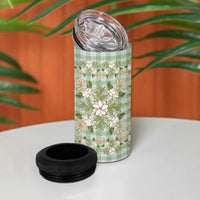 Squares Maile Leaf 4 in 1 Can Cooler Tumbler Turquoise Palaka Hawaiian Quilt Pattern - Polynesian Pride