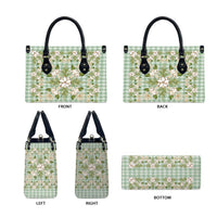 Squares Maile Leaf Leather Bag Turquoise Palaka Hawaiian Quilt Pattern - Polynesian Pride