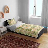 Squares Puakenikeni and Kalo Bedding Set Beige Palaka Hawaiian Quilt Pattern - Polynesian Pride