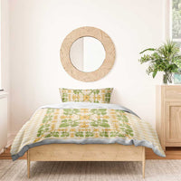 Squares Puakenikeni and Kalo Bedding Set Beige Palaka Hawaiian Quilt Pattern - Polynesian Pride