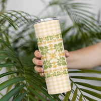 Squares Puakenikeni and Kalo Skinny Tumbler Beige Palaka Hawaiian Quilt Pattern - Polynesian Pride