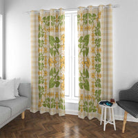 Squares Puakenikeni and Kalo Window Curtain Beige Palaka Hawaiian Quilt Pattern - Polynesian Pride
