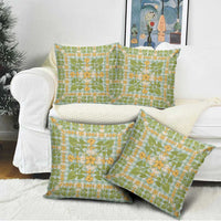 Squares Puakenikeni and Kalo Pillow Cover Turquoise Palaka Hawaiian Quilt Pattern - Polynesian Pride
