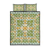 Squares Puakenikeni and Kalo Quilt Bed Set Turquoise Palaka Hawaiian Quilt Pattern LT9 - Polynesian Pride
